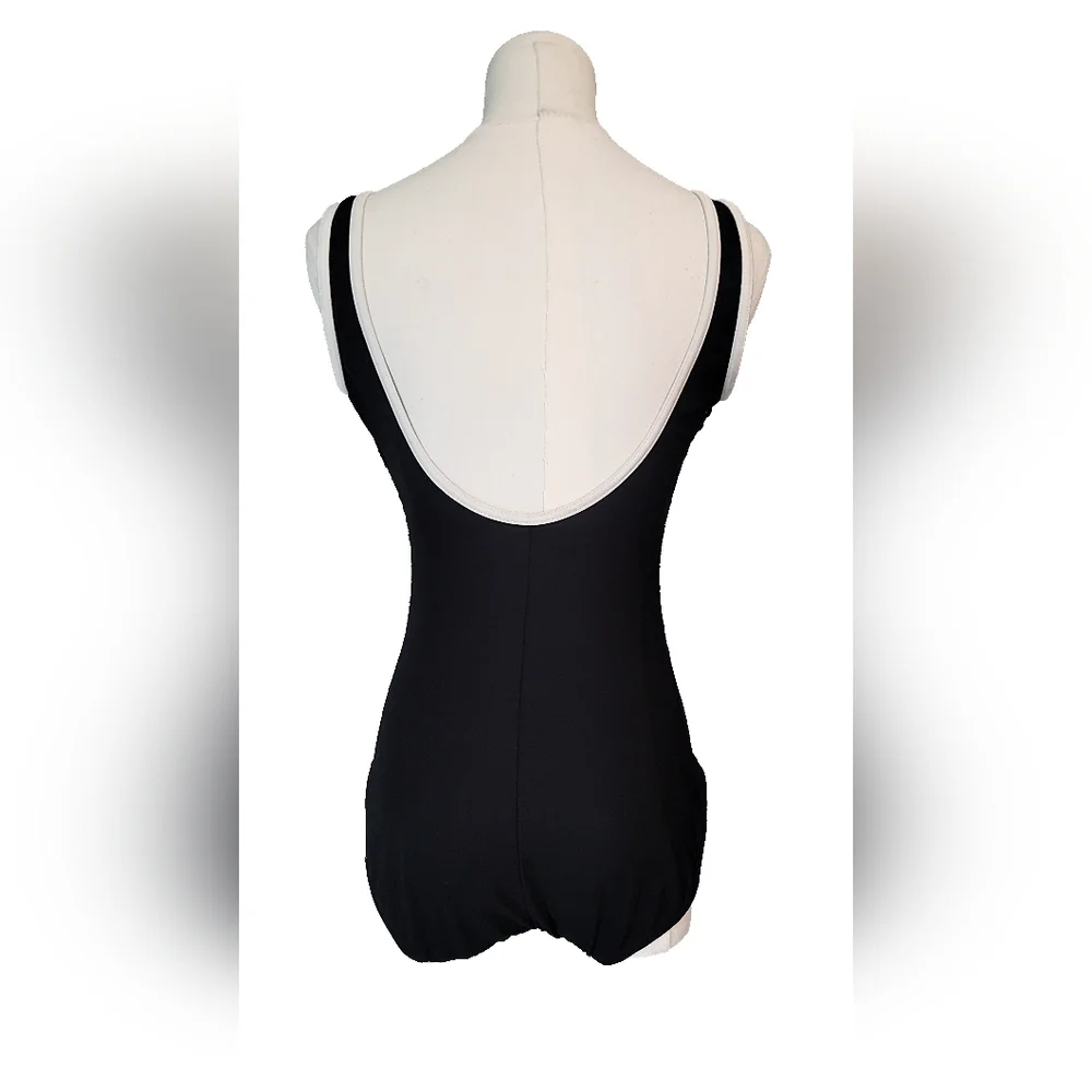 Boston Proper Black and White Sporty One Piece Swimsuit‎